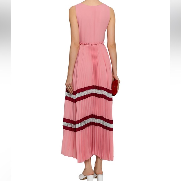 Maje Lace-trimmed pleated striped crepe midi dress size 3 (large) - Picture 3 of 12